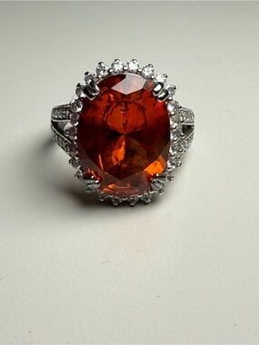 ESPO 925 Sterling Silver Simulated Citrine & CZ Halo Statement Ring